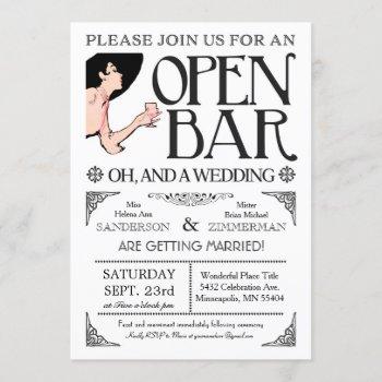 open bar and a wedding invitations