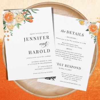 orange citrus floral minimal all in one wedding invitation