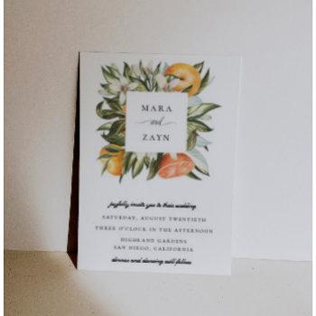 orange grove botanical citrus frame wedding invitation