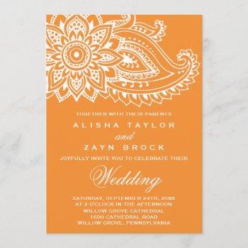 orange indian paisley wedding invitation