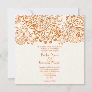 orange love birds wedding invitation