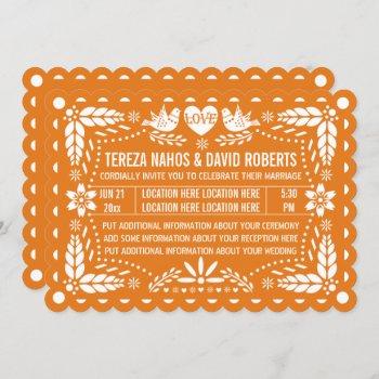 orange papel picado love birds fiesta wedding invitation