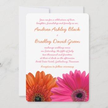 orange pink gerbera daisy wedding invitation