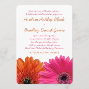 orange pink gerbera daisy wedding invitation