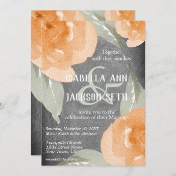orange watercolor floral and chalkboard invitation