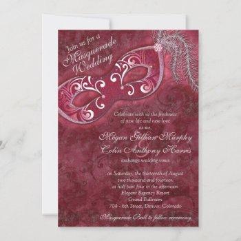 ornate burgundy silver masquerade ball wedding invitation