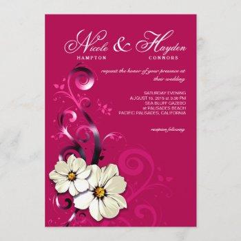 ornate floral flourish monogram | fuchsia invitation