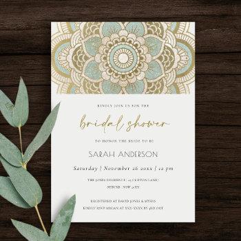 Small Ornate Gold Teal Mandala Baby Shower Invite Front View