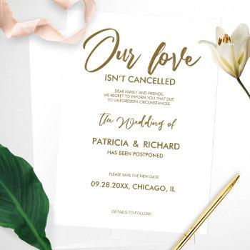 our love isn’t cancelled wedding postponement invitation