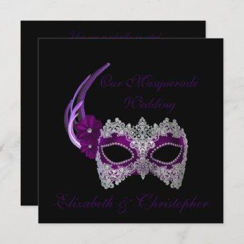 "our masquerade wedding" - royal purple mask [b] invitation