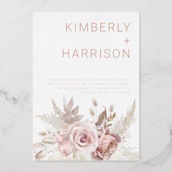 our wonderful wedding: rose gold & blush floral foil invitation