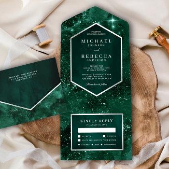 outer space universe emerald green galaxy wedding all in one invitation