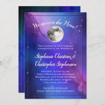 over the moon nebula celestial outer space wedding invitation
