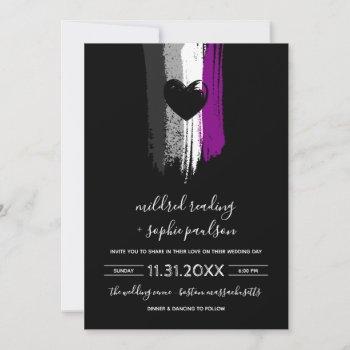 paint strokes ace flag & black heart wedding invitation