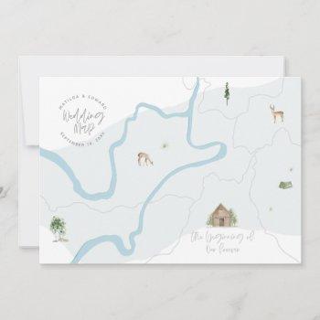 painted watercolour wedding map invitation