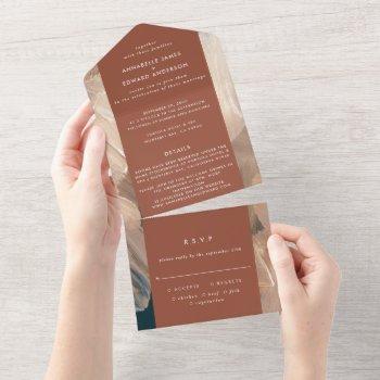 painterly teal terracotta abstract rsvp wedding al all in one invitation