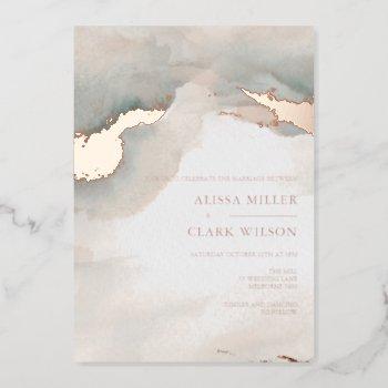 painterly watercolor moody wedding  foil invitation