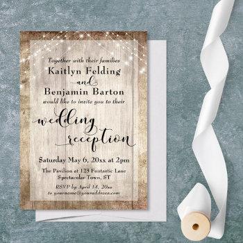 pale rustic wood and lights wedding reception only invitation