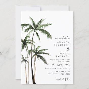 palm tree tropical island minimal beach wedding in invitation