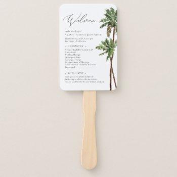 Small Palm Tree Tropical Minimal Beach Wedding Program Hand Fan Front View