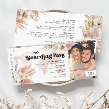 pampas grass boarding pass wedding invitation