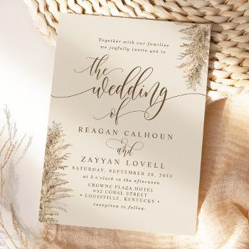 pampas grass earthy exotic calligraphy wedding invitation
