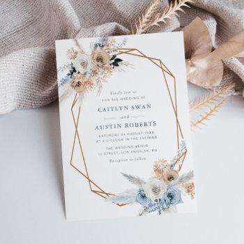 pampass boho dusty blue geometric wedding invitation