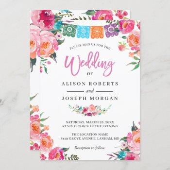 papel picado bloom flowers mexican style wedding invitation