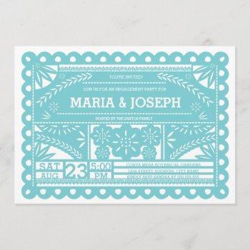 Small Papel Picado Engagement Party Invite - Blue Front View