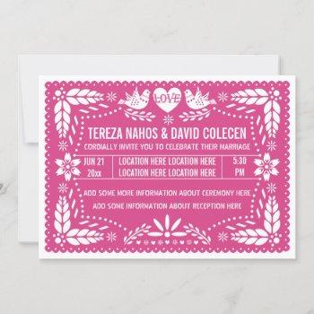 papel picado love birds hot pink wedding invitation