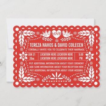 papel picado love birds red mexican fiesta wedding invitation