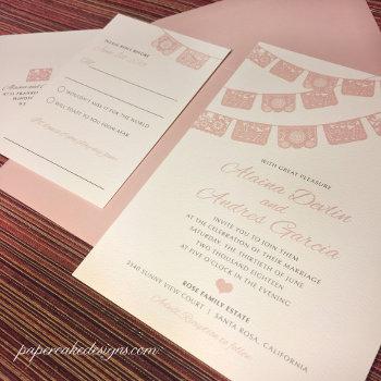 Small Papel Picado Multi-color Wedding Invite Front View