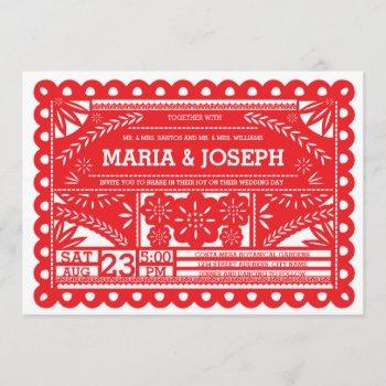 Small Papel Picado Wedding Invite - Red Front View