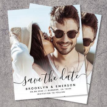paper simple script photo wedding save the date