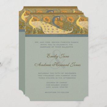 parade art nouveau peacock bird wedding invitation