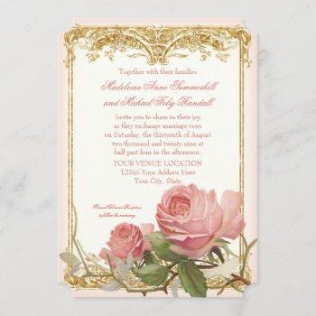 parisian vintage rose manor house formal wedding invitation