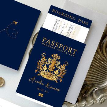 passport destination wedding faux gold invitation