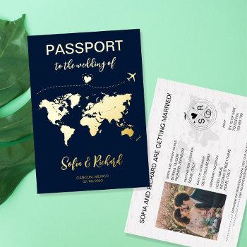 passport wedding destination gold foil plane heart foil invitation
