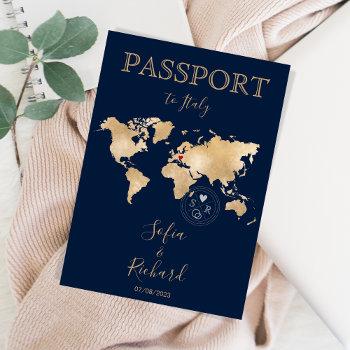  passport  wedding destination gold world map  invitation