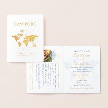 passport wedding invitation real gold foil map
