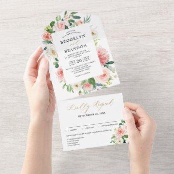 Small Pastel Blush Pretty Pink Floral Botanical Wedding All In One Front View