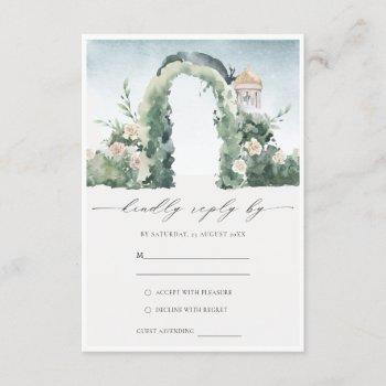 Small Pastel Floral Garden Arch Botanical Wedding Rsvp Enclosure Card Front View