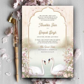 Small Pastel Floral Romantic Swans Indian Wedding Front View