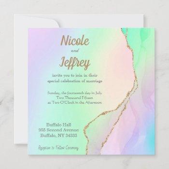 pastel ombre agate elegant wedding invitation