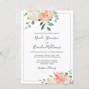 peach and off-white elegant floral wedding invitation