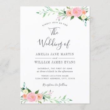 peach blush floral watercolor wedding invitation