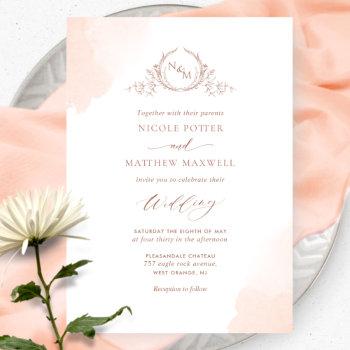 Small Peach Orange Watercolor Stains Monogram Wedding Front View