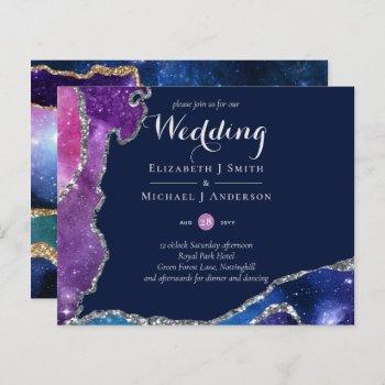 peacock blue pink agate wedding invite budget