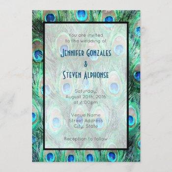 Small Peacock Feathers Exotic Watercolor Wedding Invite Front View