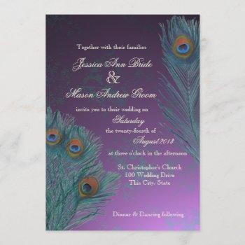 peacock feathers purple wedding invitation